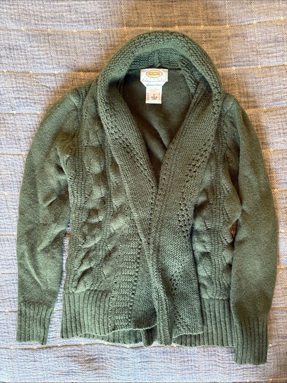 Talbots Olive Cashmere/Marino Wool Blend Cardigan (P)